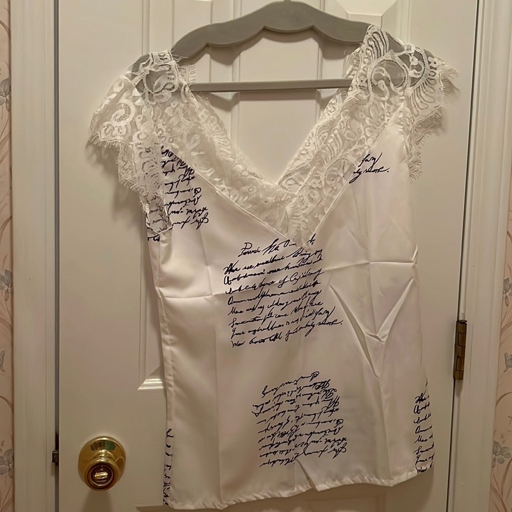 White & Black Script Lightweight Lacy Top